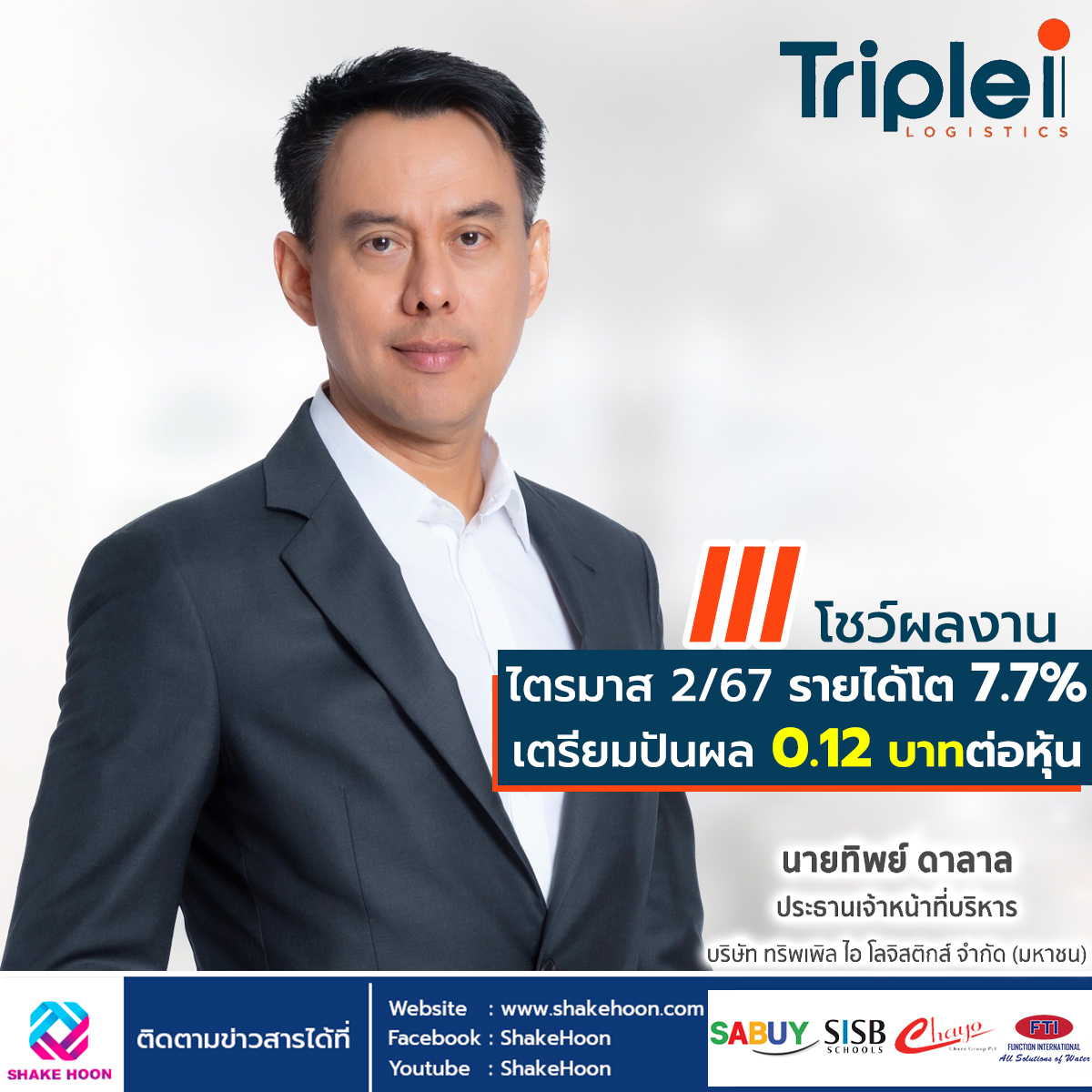 III โชว์ผลงานไตรมาส 2/67 รายได้โต 7.7% เตรียมปันผล 0.12 บาทต่อหุ้น