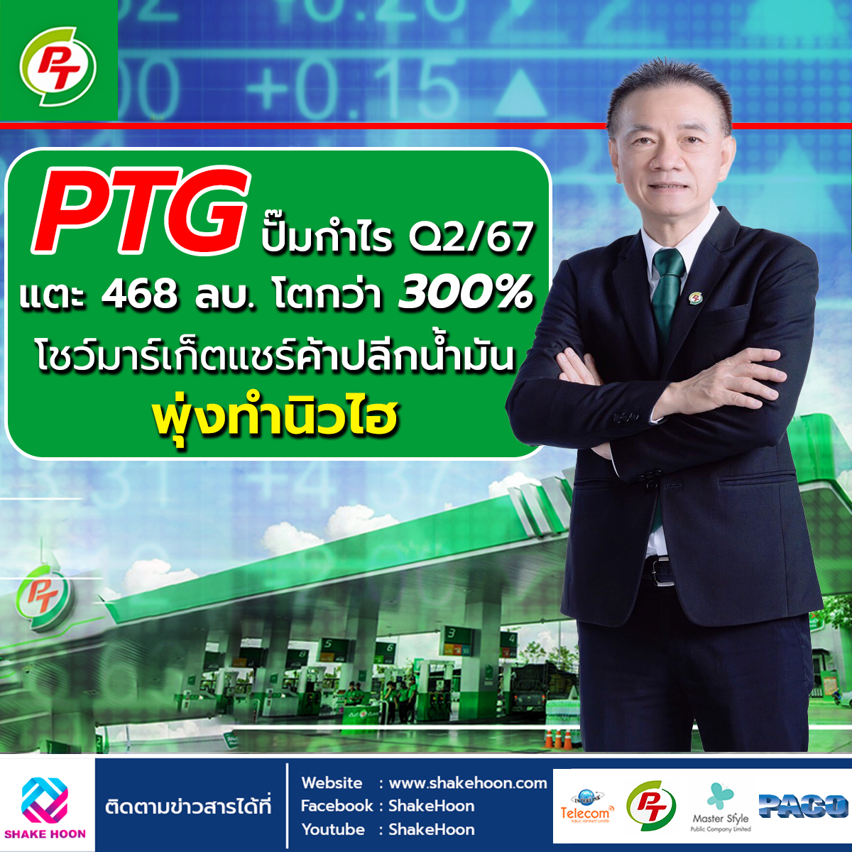 PTG ปั๊มกำไร Q2/67 แตะ 468 ลบ. โตกว่า 300% โชว์มาร์เก็ตแชร์ค้าปลีกน้ำมันพุ่งทำนิวไฮ