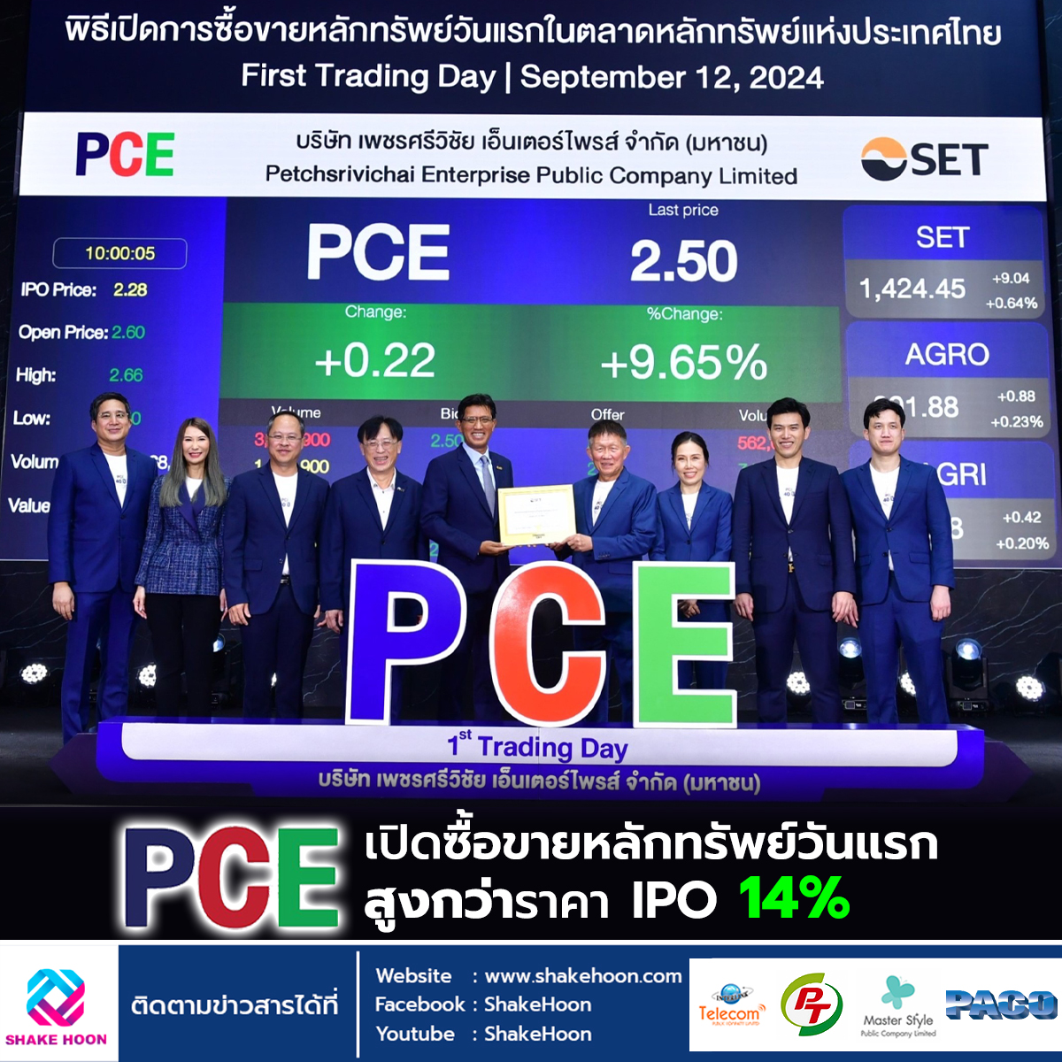 PCE เปิดซื้อขายหลักทรัพย์วันแรก สูงกว่าราคา IPO 14%